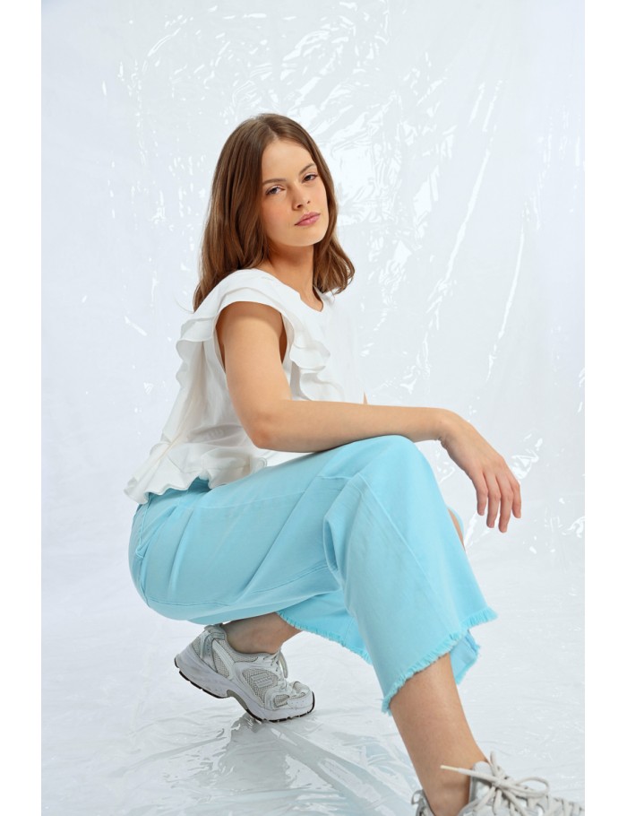 lili sidonio x molly bracken Jean droit à franges TURQUOISE