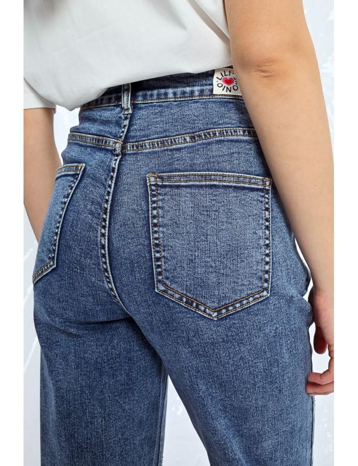 Lili Sidonio X Molly Bracken Jean Droit à Strass DENIM BLUE