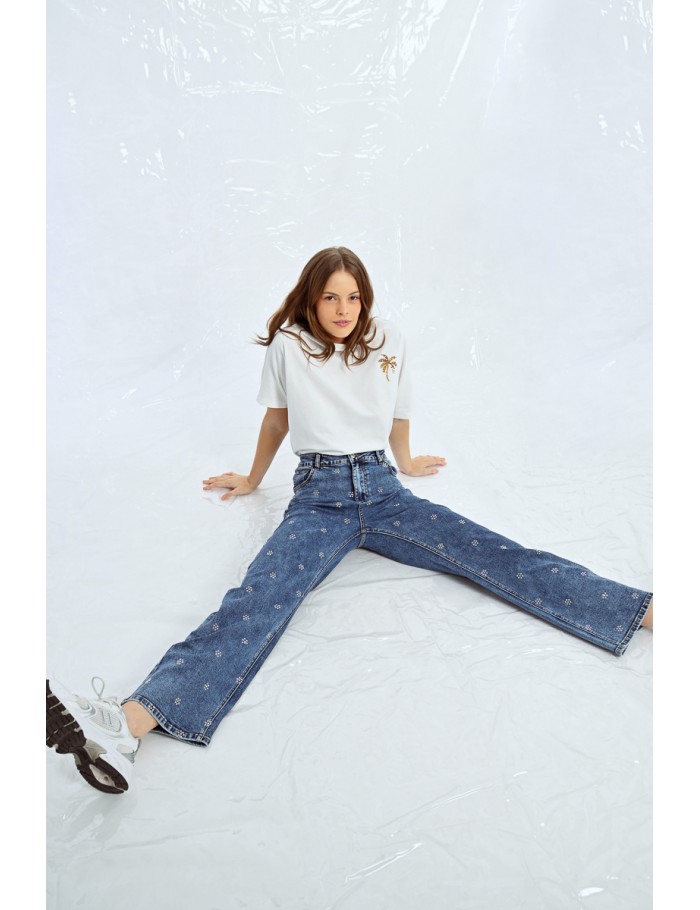 Lili Sidonio X Molly Bracken Jean Droit à Strass DENIM BLUE