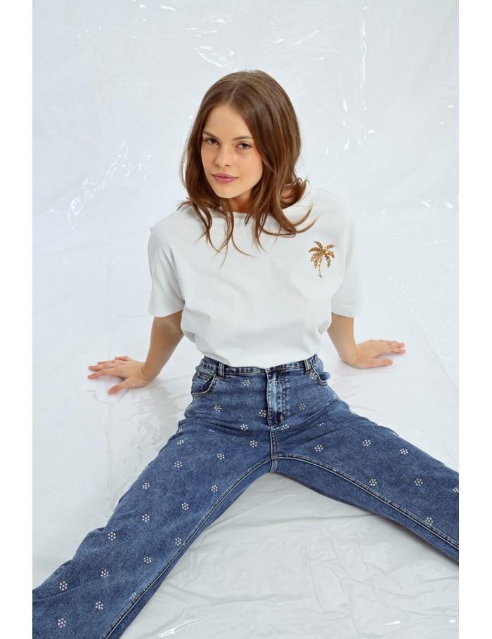 Lili Sidonio X Molly Bracken Jean Droit à Strass DENIM BLUE