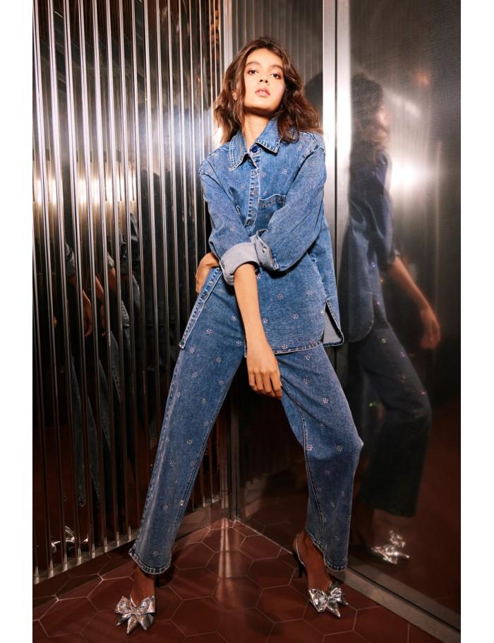 lili sidonio x molly bracken Jean droit à strass DENIM BLUE lili sidonio x molly bracken Jean droit à strass DENIM BLUE