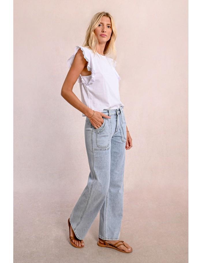 Lili Sidonio X Molly Bracken Jean Large Surpiqué LIGHT BLUE DENIM