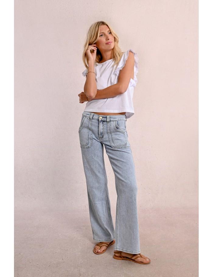 Lili Sidonio X Molly Bracken Jean Large Surpiqué LIGHT BLUE DENIM