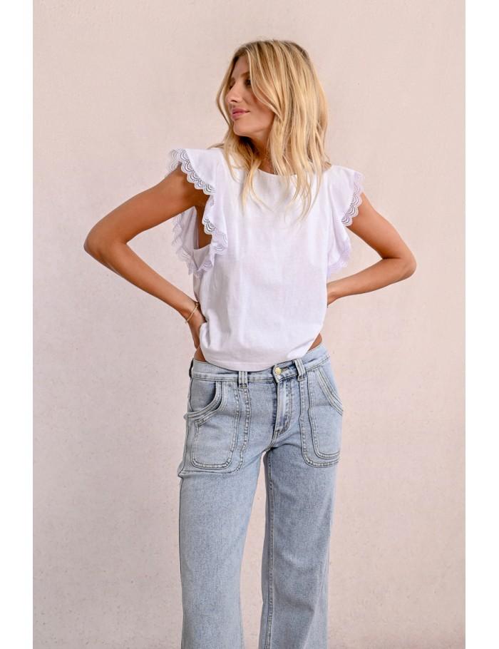 Lili Sidonio X Molly Bracken Jean Large Surpiqué LIGHT BLUE DENIM
