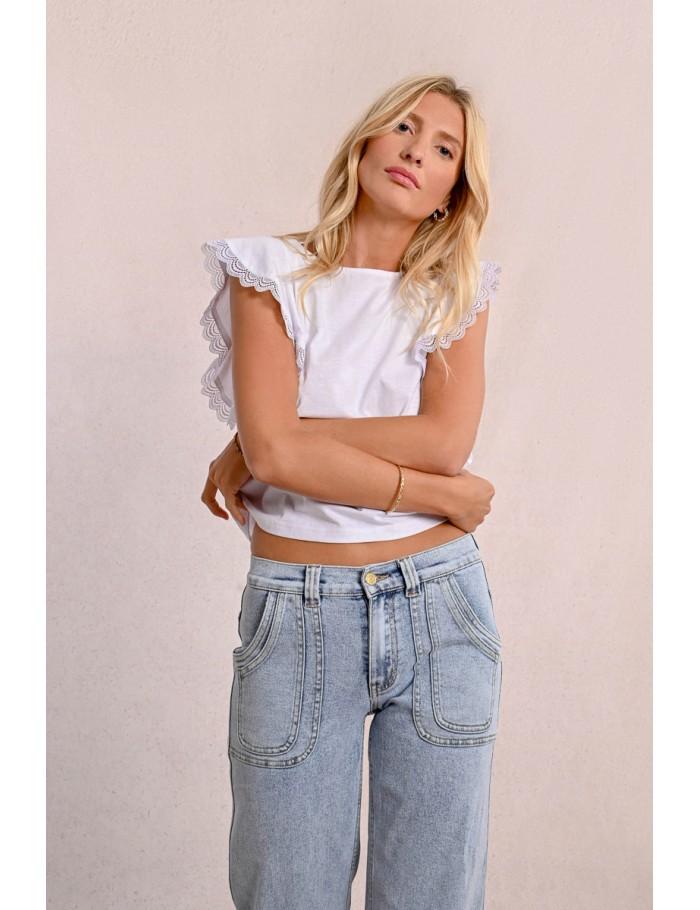 lili sidonio x molly bracken Jean large surpiqué LIGHT BLUE DENIM