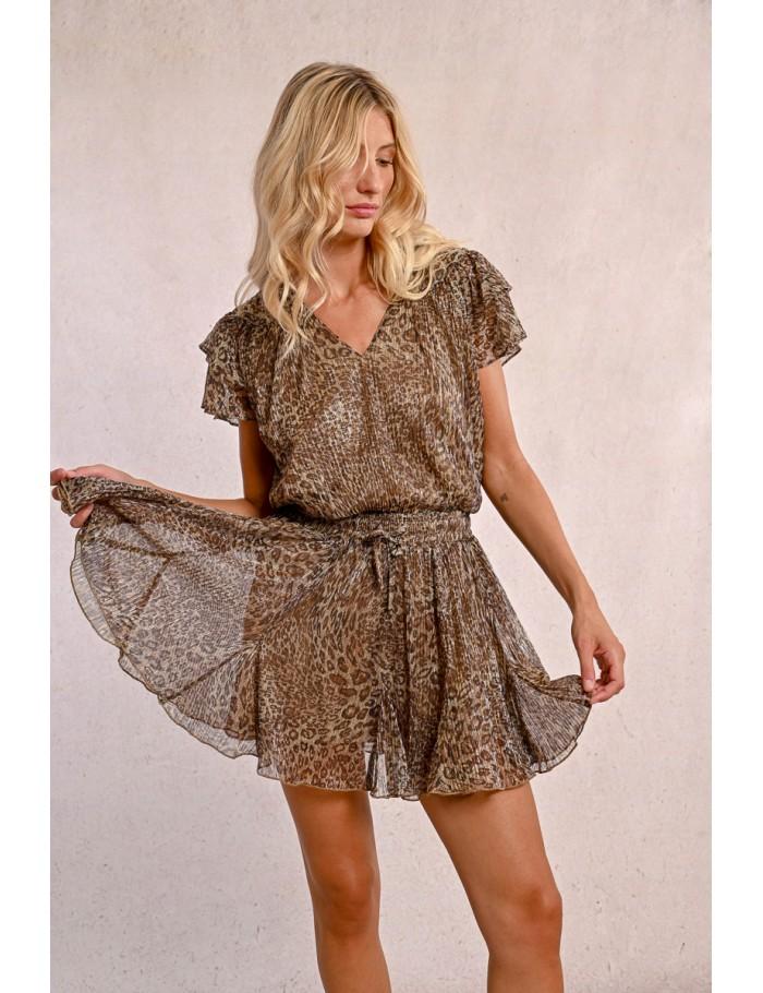 Lili Sidonio X Molly Bracken Jupe Courte à Volants Léopard BEIGE