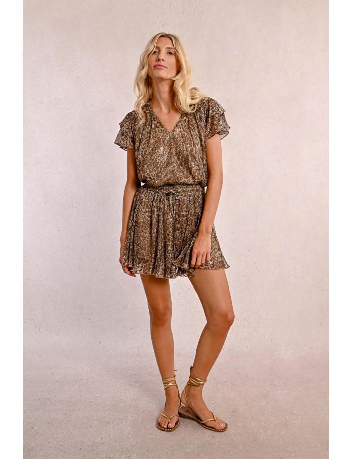 lili sidonio x molly bracken Jupe courte à volants léopard BEIGE