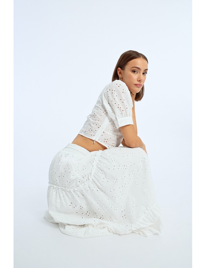 Lili Sidonio X Molly Bracken Jupe Longue à Broderies Anglaises WHITE