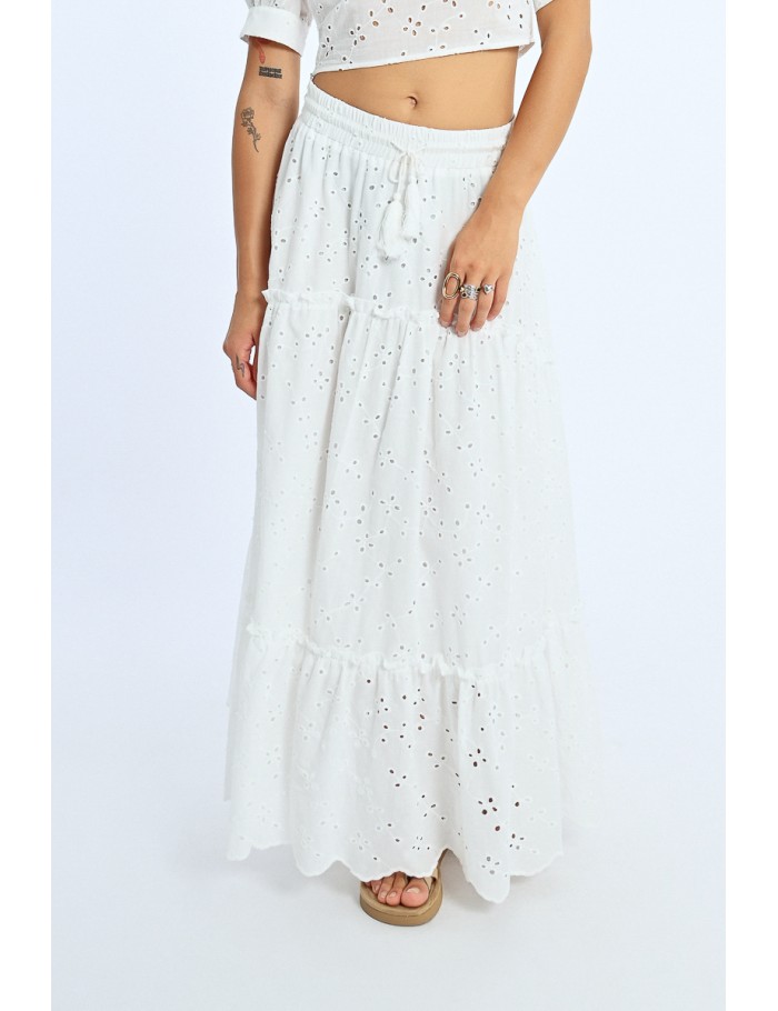 Lili Sidonio X Molly Bracken Jupe Longue à Broderies Anglaises WHITE
