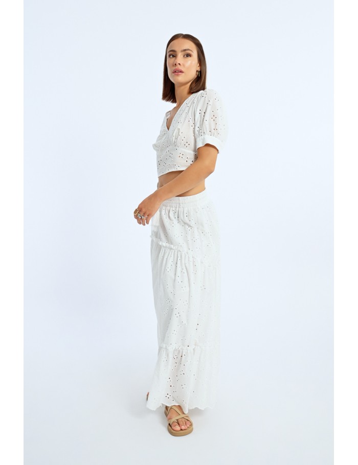 Lili Sidonio X Molly Bracken Jupe Longue à Broderies Anglaises WHITE