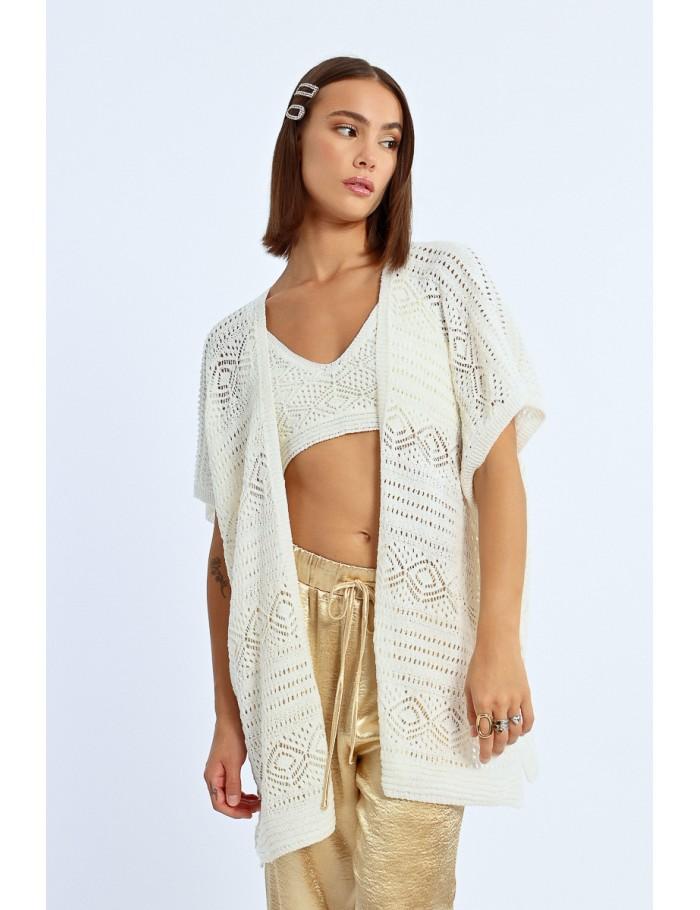 lili sidonio x molly bracken Kimono ouvert en crochet BROWN