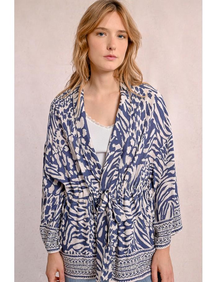 Lili Sidonio X Molly Bracken Kimono Zébré DENIM BLUE MAGGY
