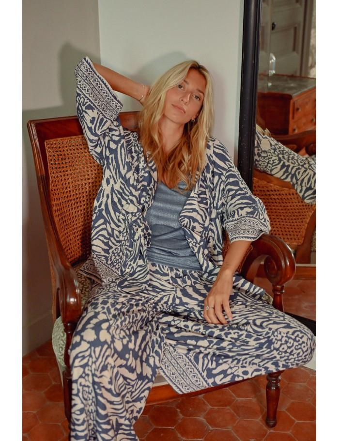 lili sidonio x molly bracken Kimono zébré DENIM BLUE MAGGY