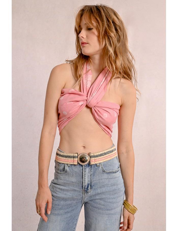 lili sidonio x molly bracken Large ceinture tressée à clipser OFFWHITE/PINK