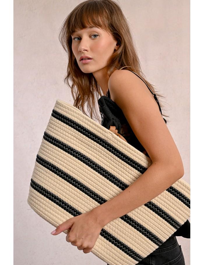 lili sidonio x molly bracken Sac panier rayé ÉCRU