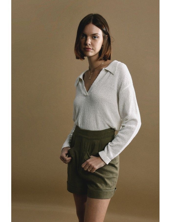 lili sidonio x molly bracken Short en lin KAKI