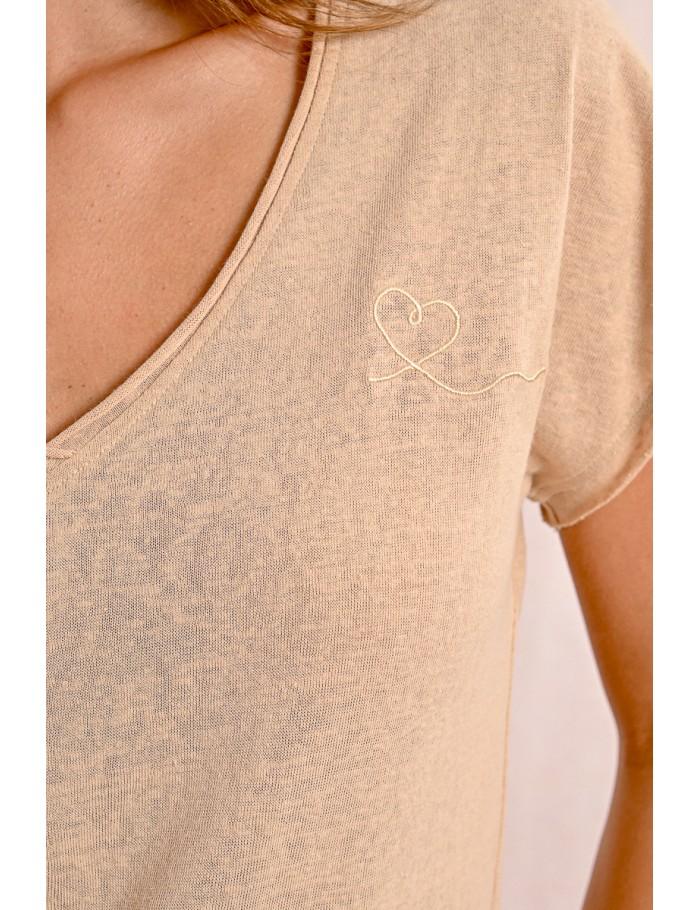 Lili Sidonio X Molly Bracken T Shirt Col V BEIGE