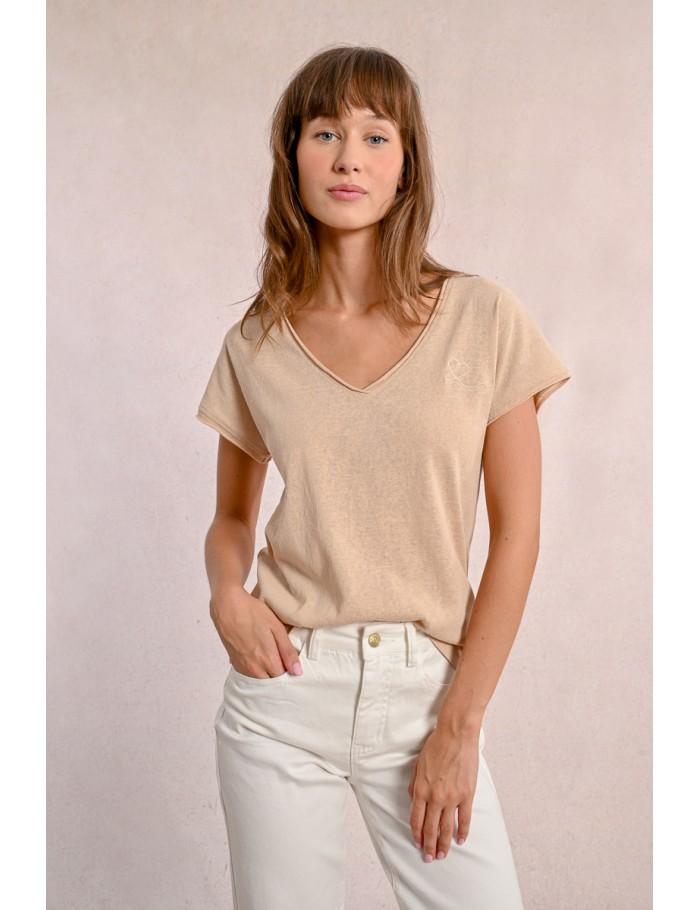 Lili Sidonio X Molly Bracken T Shirt Col V BEIGE
