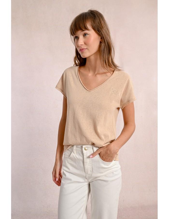 Lili Sidonio X Molly Bracken T Shirt Col V BEIGE