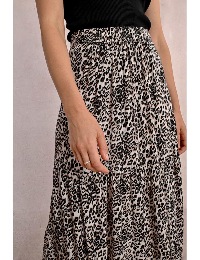 Lili Sidonio X Molly Bracken Longue Jupe à Volants Imprimé Léopard BEIGE GEETA