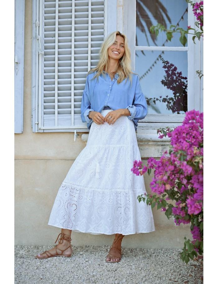 Lili Sidonio X Molly Bracken Longue Jupe Bohème Ajourée WHITE