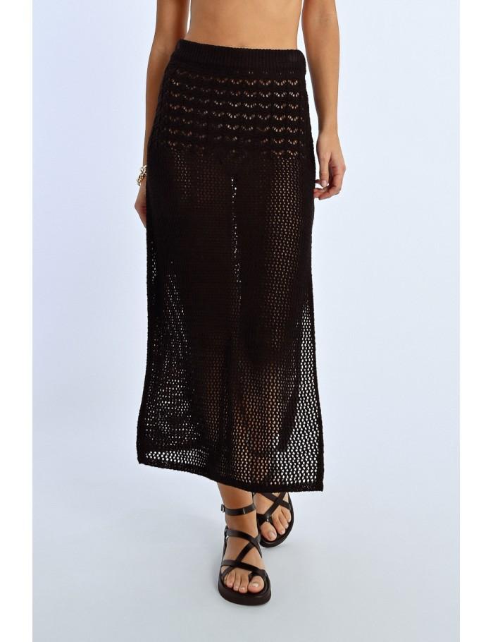 Lili Sidonio X Molly Bracken Longue Jupe En Maille Ajourée BLACK