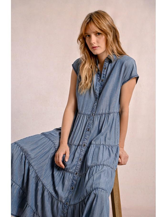 Lili Sidonio X Molly Bracken Longue Robe Chemise à Volants DENIM BLUE
