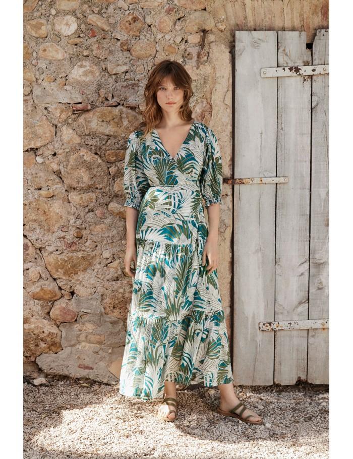 Lili Sidonio X Molly Bracken Longue Robe Portefeuille à Volants KHAKI KALA