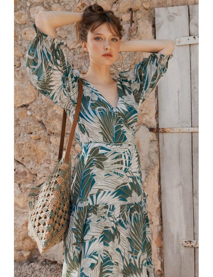 Lili Sidonio X Molly Bracken Longue Robe Portefeuille à Volants KHAKI KALA
