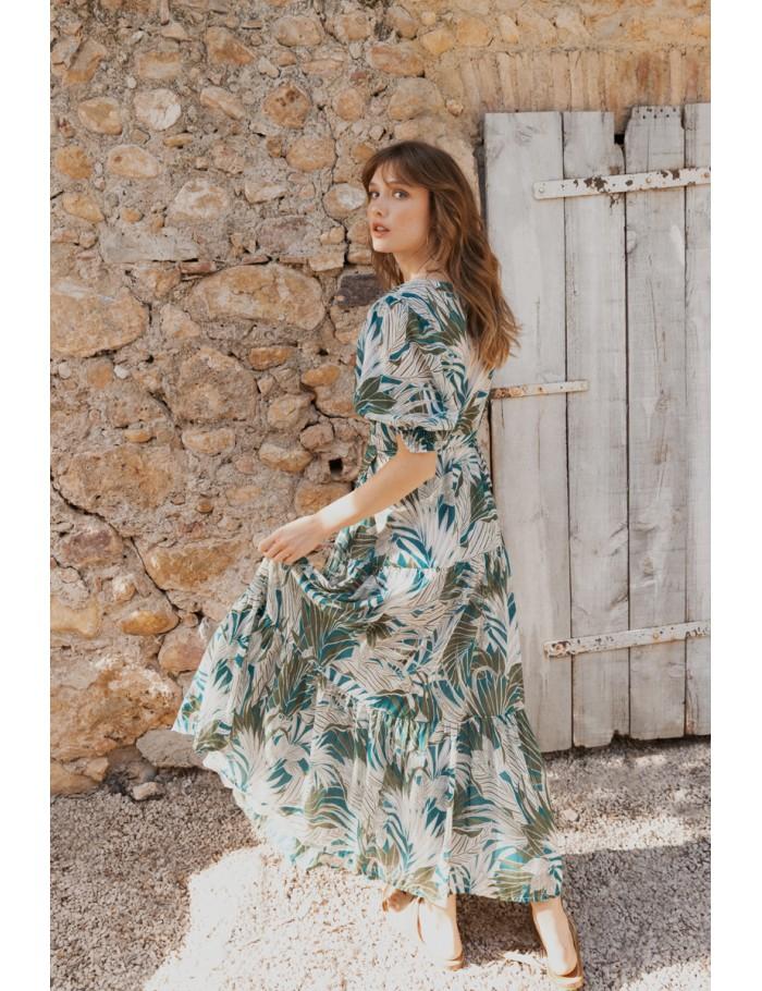 lili sidonio x molly bracken Longue robe portefeuille à volants KHAKI KALA