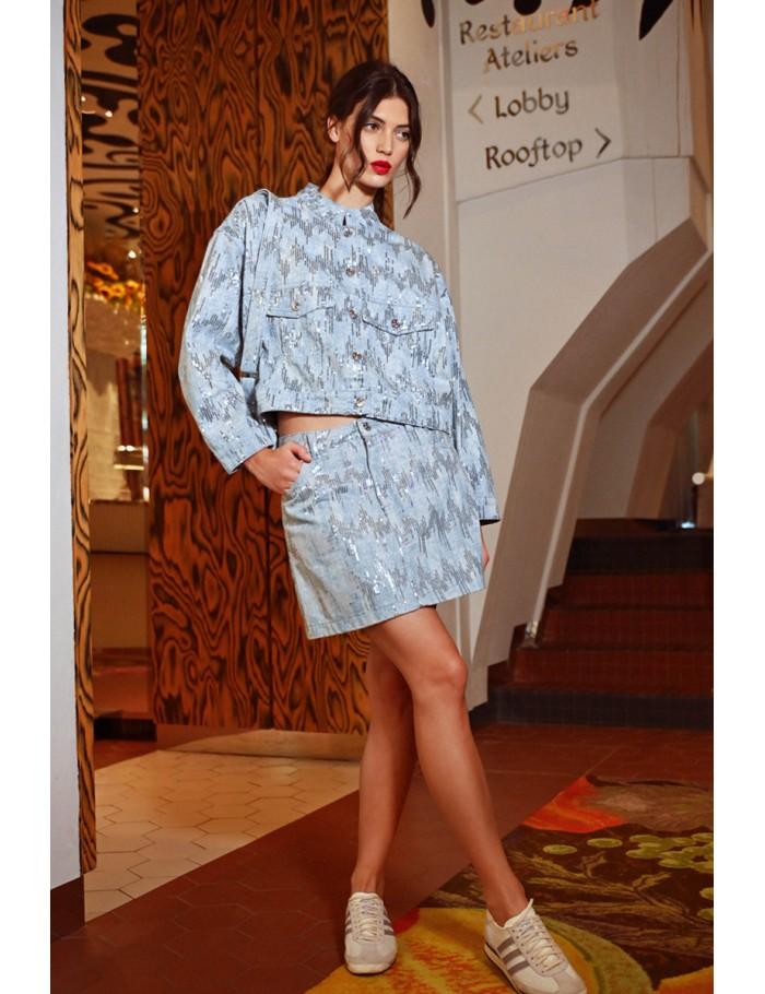 Lili Sidonio X Molly Bracken Mini Jupe En Jean Et Sequins LIGHT BLUE DENIM