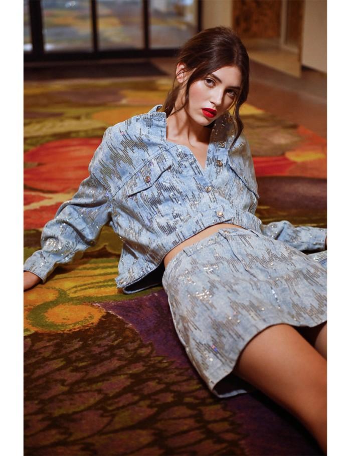 lili sidonio x molly bracken Mini jupe en jean et sequins LIGHT BLUE DENIM