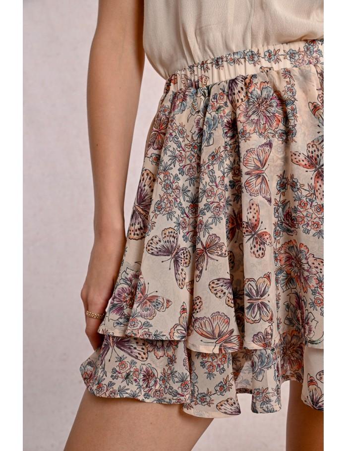 Lili Sidonio X Molly Bracken Mini Jupe Imprimée à Volants CREAM CAPUCINE