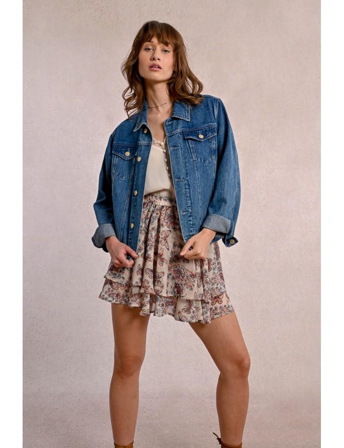 Lili Sidonio X Molly Bracken Mini Jupe Imprimée à Volants CREAM CAPUCINE