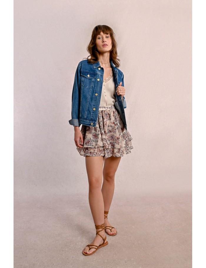 Lili Sidonio X Molly Bracken Mini Jupe Imprimée à Volants CREAM CAPUCINE