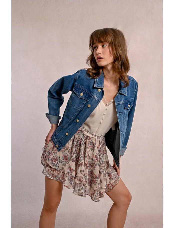 lili sidonio x molly bracken Mini jupe imprimée à volants CREAM CAPUCINE