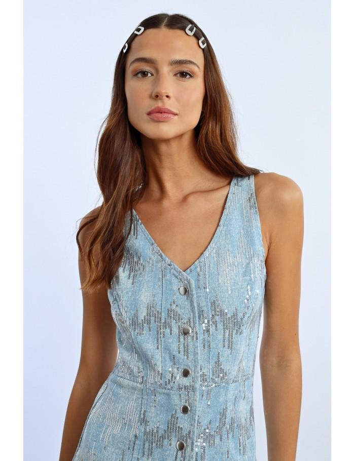 Lili Sidonio X Molly Bracken Mini Robe En Jean Et Sequins LIGHT BLUE DENIM