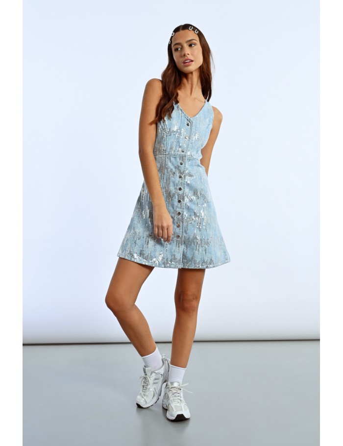 Lili Sidonio X Molly Bracken Mini Robe En Jean Et Sequins LIGHT BLUE DENIM