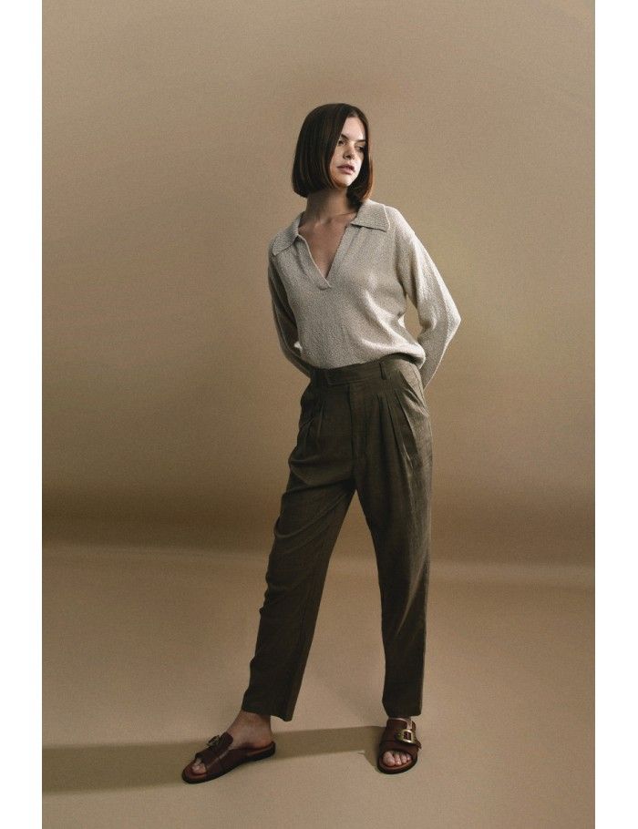 lili sidonio x molly bracken Pantalon à pinces en lin KAKI