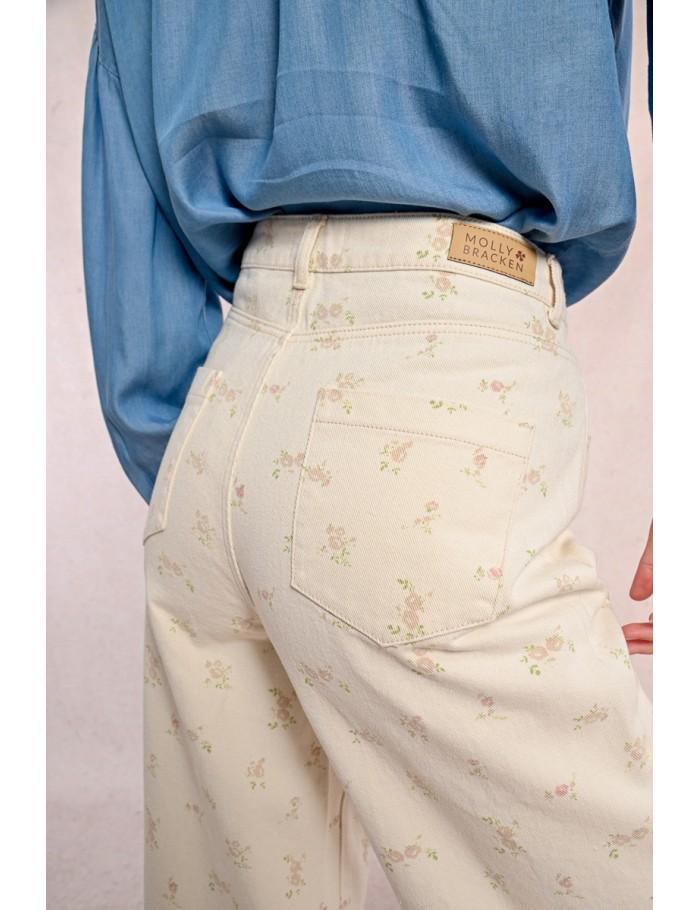 Lili Sidonio X Molly Bracken Pantalon Droit à Motif CRÈME