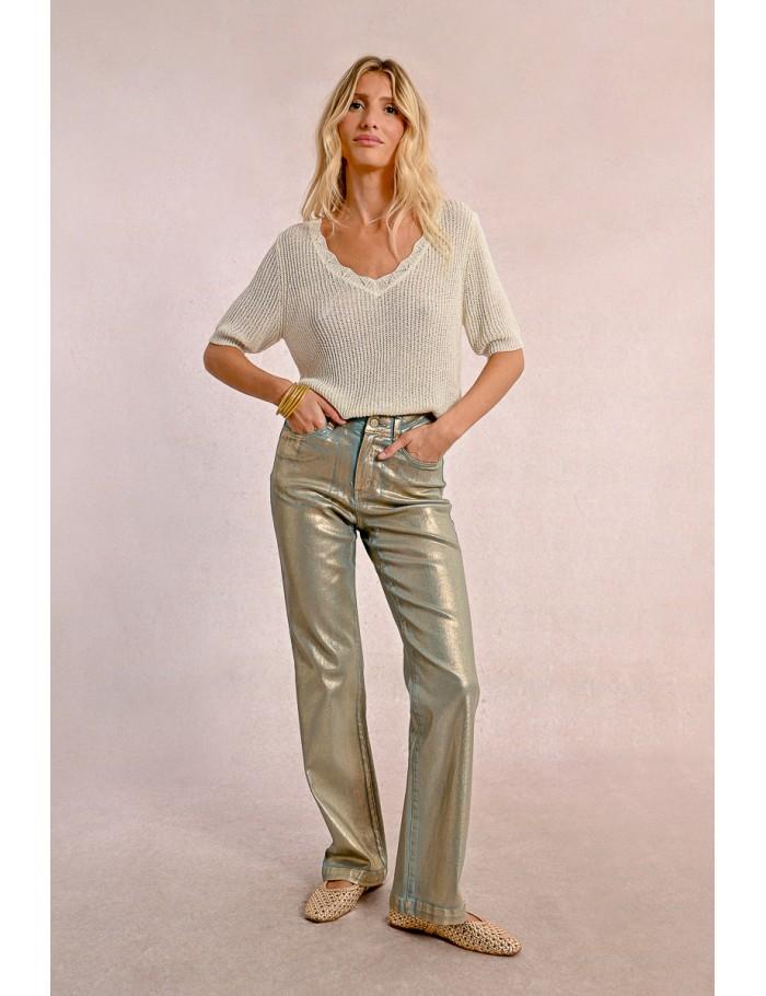 lili sidonio x molly bracken Pantalon enduit TURQUOISE