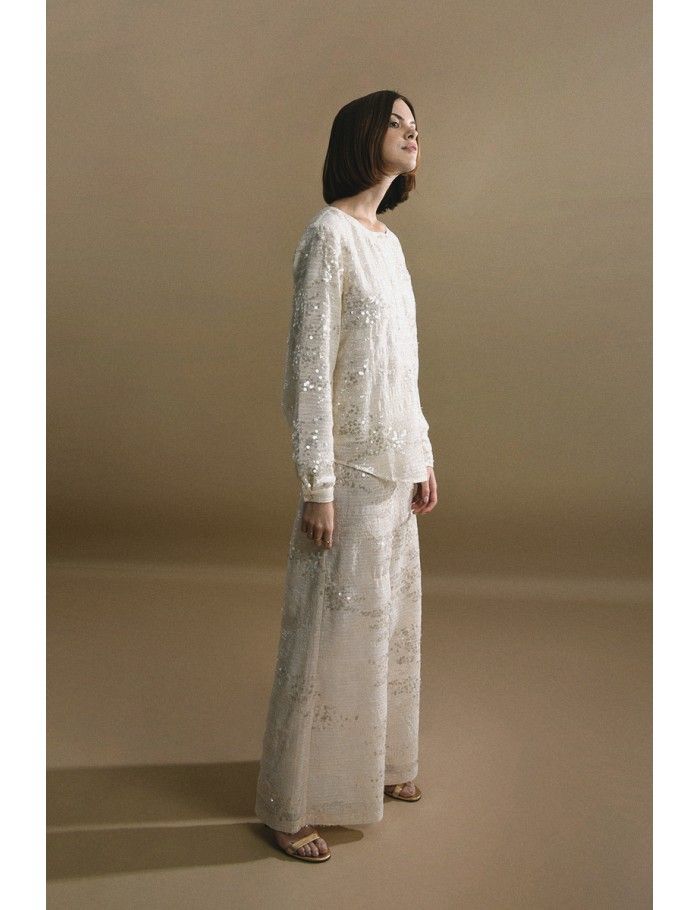 Lili Sidonio X Molly Bracken Pantalon Extra Large En Sequin ÉCRU