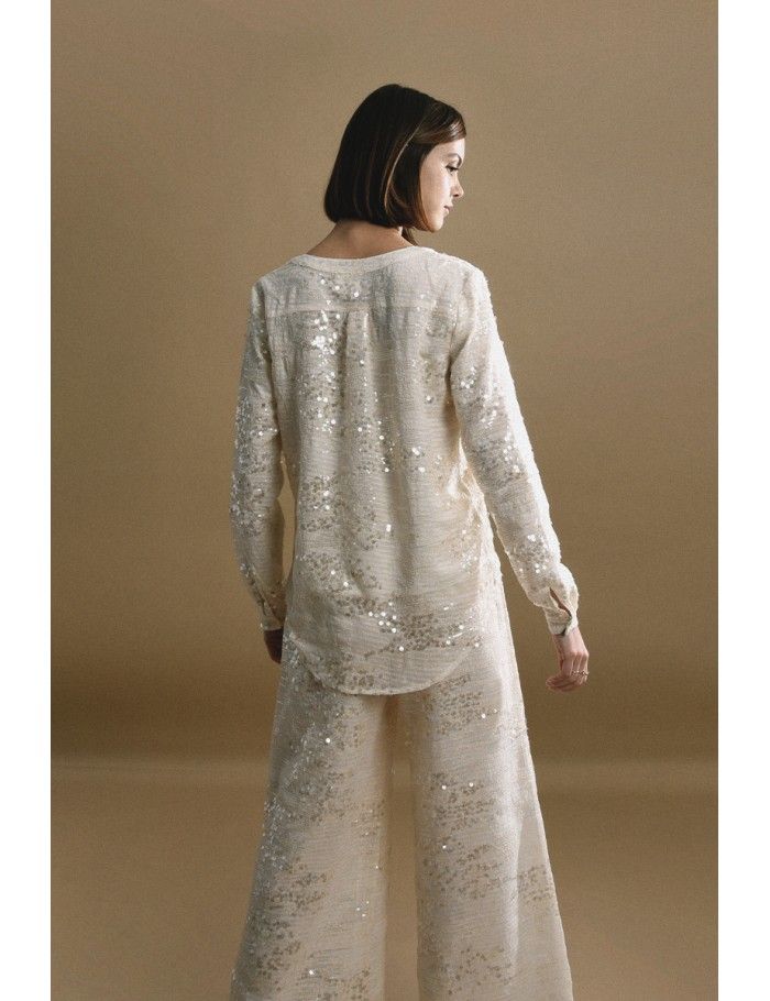 Lili Sidonio X Molly Bracken Pantalon Extra Large En Sequin ÉCRU