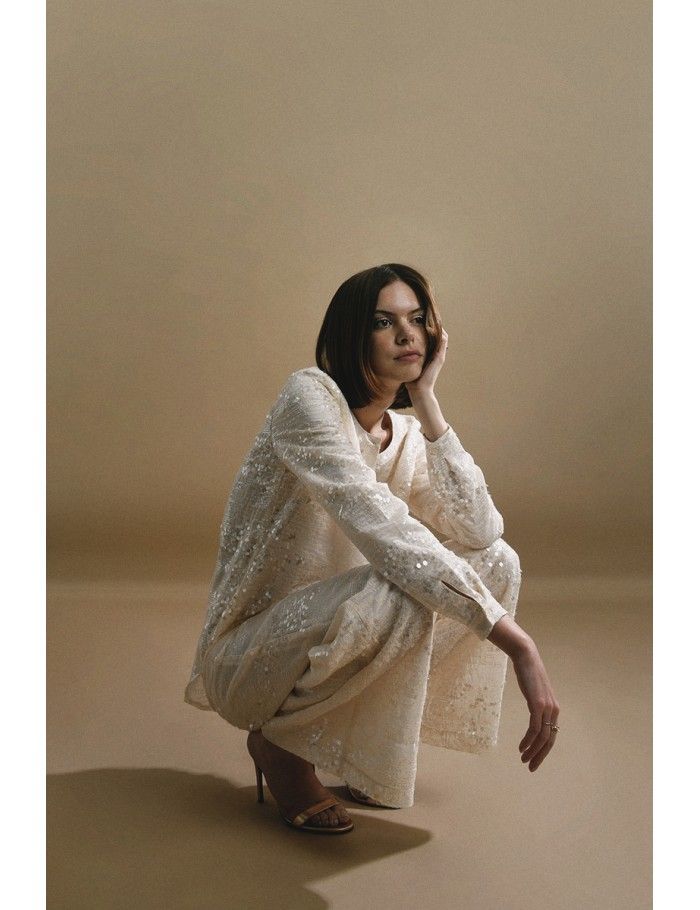 lili sidonio x molly bracken Pantalon extra large en sequin ÉCRU