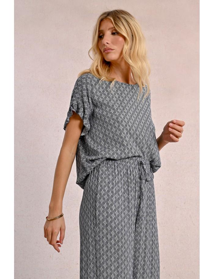 Lili Sidonio X Molly Bracken Pantalon Fluide Imprimé NAVY BLUE