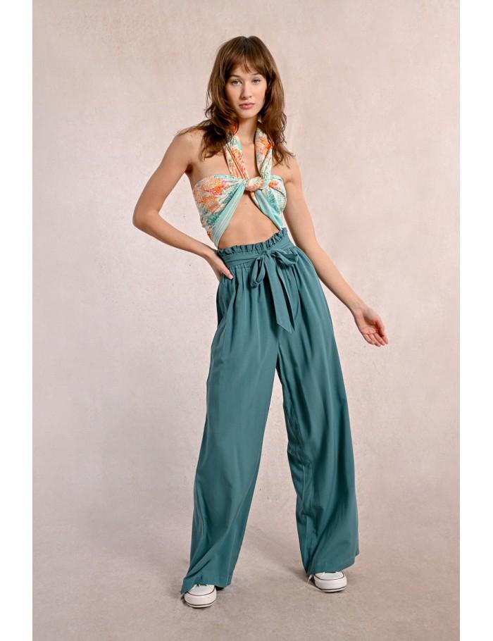 Lili Sidonio X Molly Bracken Pantalon Large à La Taille Paper Bag BLACK