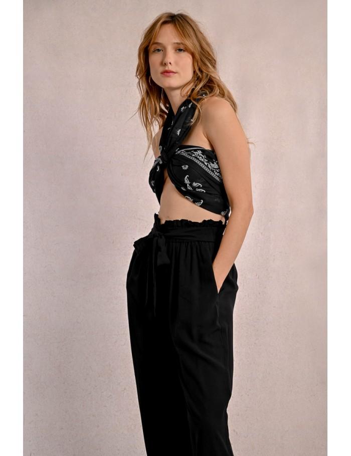 Lili Sidonio X Molly Bracken Pantalon Large à La Taille Paper Bag BLACK