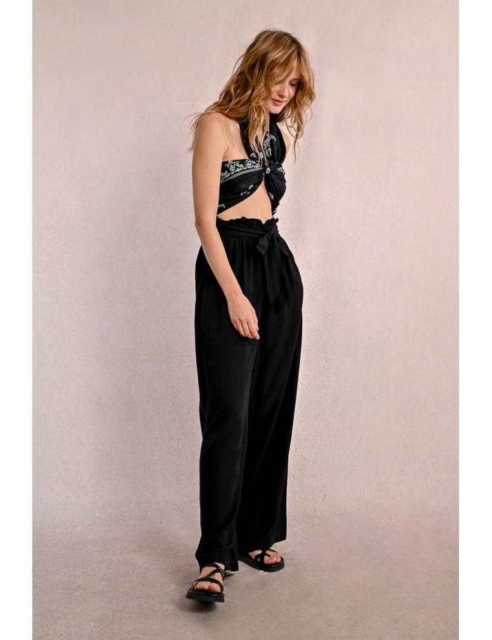 lili sidonio x molly bracken Pantalon large à la taille paper bag BLACK