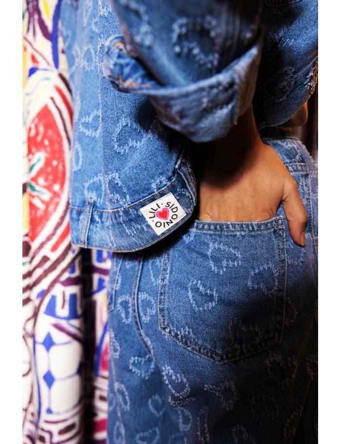 Lili Sidonio X Molly Bracken Pantalon Large à Motif Cœur DENIM BLUE