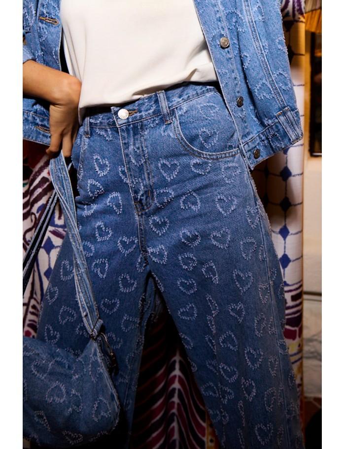 Lili Sidonio X Molly Bracken Pantalon Large à Motif Cœur DENIM BLUE